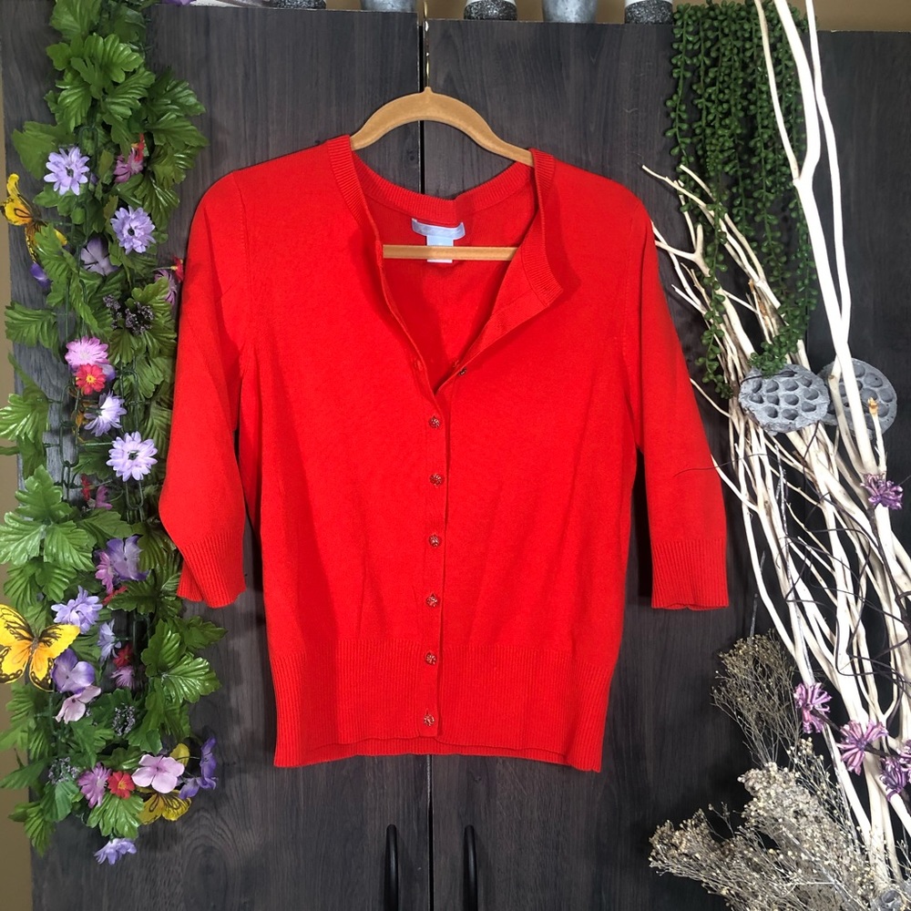 **🌼3/$30🌼Fresh Twist Vibrant Red Quarter Sleeve Cardigan Size Medium